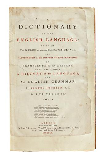 JOHNSON, SAMUEL.  A Dictionary of the English Language. 2 vols. 1755